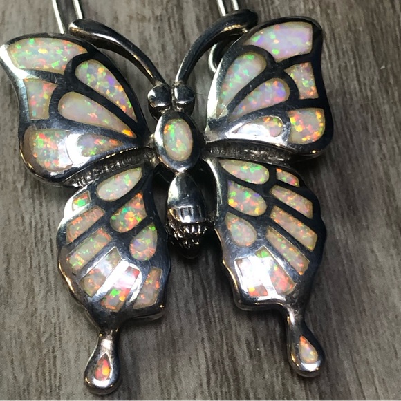 White Fire Opal Silver Butterfly Necklace - Picture 9 of 9